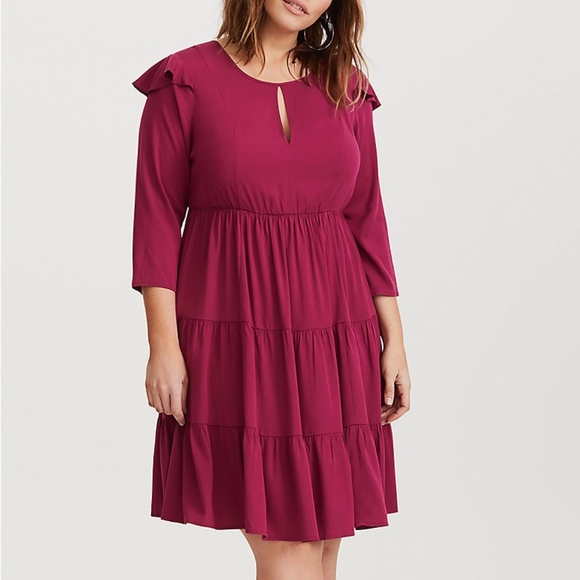 torrid Dresses & Skirts - Torrid Wine Challis Plus Size Tiered Skater Dress